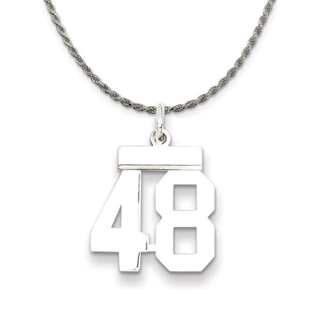 Sterling Silver Athletic Lg Polished Number 48 Necklace - 22 Inch